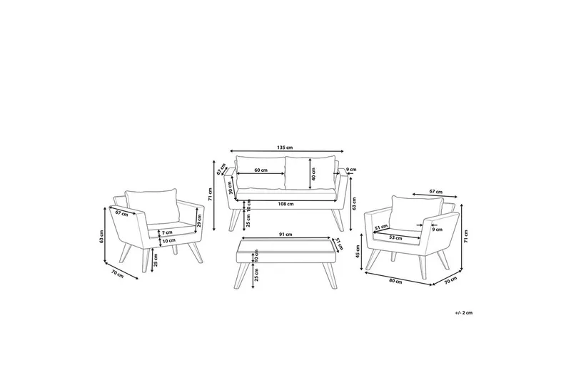 Loungegrupp med bord Vittoria Naturligt/grönt/ljust trä, 4-Sits - Naturligt/grönt/ljust trä, 4-Sits - Utemöbler & utemiljö - Utegrupp - Soffgrupp utomhus