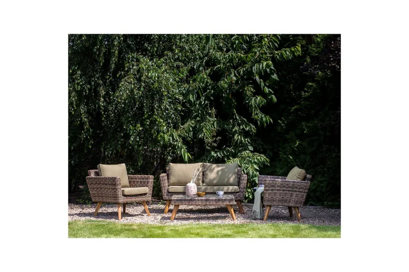 Loungegrupp med bord Vittoria Naturligt/grönt/ljust trä, 4-Sits - Naturligt/grönt/ljust trä, 4-Sits - Utemöbler & utemiljö - Utegrupp - Soffgrupp utomhus
