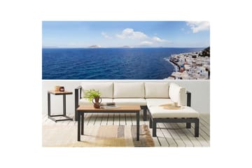 Loungegrupp med dynor Messina Svart/ljust trä/beige - Svart/ljust trä/beige - Utemöbler & utemiljö - Utegrupp - Soffgrupp utomhus