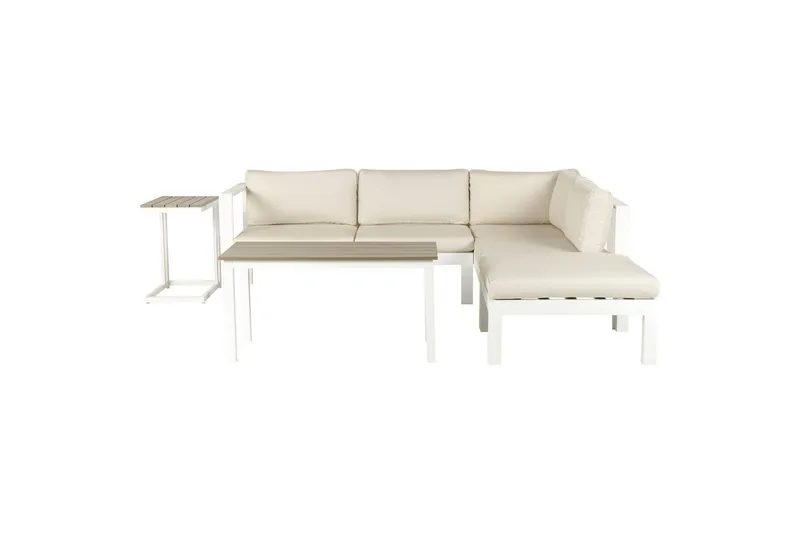 Loungegrupp med dynor Messina Vit/ljust trä/beige, Vit/ljust trä/beige