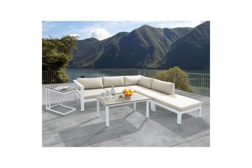 Loungegrupp med dynor Messina Vit/ljust trä/beige - Vit/ljust trä/beige - Utemöbler & utemiljö - Utegrupp - Soffgrupp utomhus