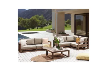 Loungegrupp Timor 4-sits Mörkt trä/grått/beige, Ja - Mörkt trä/grått/beige, Ja - Utemöbler & utemiljö - Utegrupp - Soffgrupp utomhus