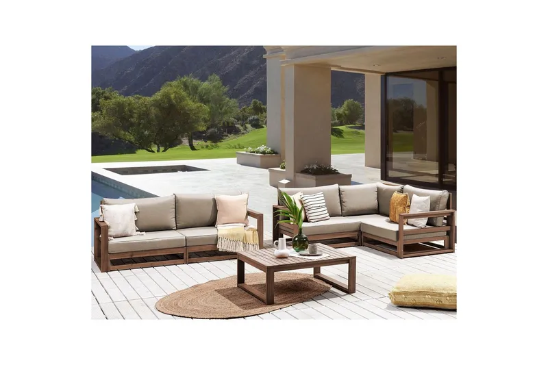 Loungegrupp Timor 4-sits Mörkt trä/grått/beige, Ja - Mörkt trä/grått/beige, Ja - Utemöbler & utemiljö - Utegrupp - Soffgrupp utomhus