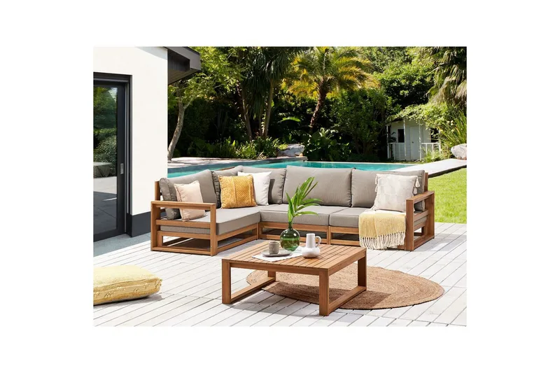 Loungegrupp Timor Ljus trä/beige, Ja, Högervänd - Ljus trä/beige, Ja, Högervänd - Utemöbler & utemiljö - Utegrupp - Soffgrupp utomhus