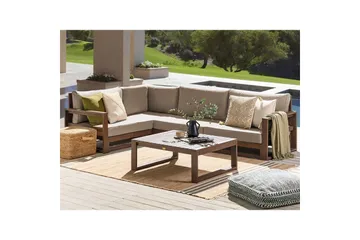 Loungegrupp Timor Mörk trä/beige/grå, Ja, Högervänd - Mörk trä/beige/grå, Ja, Högervänd - Utemöbler & utemiljö - Utegrupp - Soffgrupp utomhus