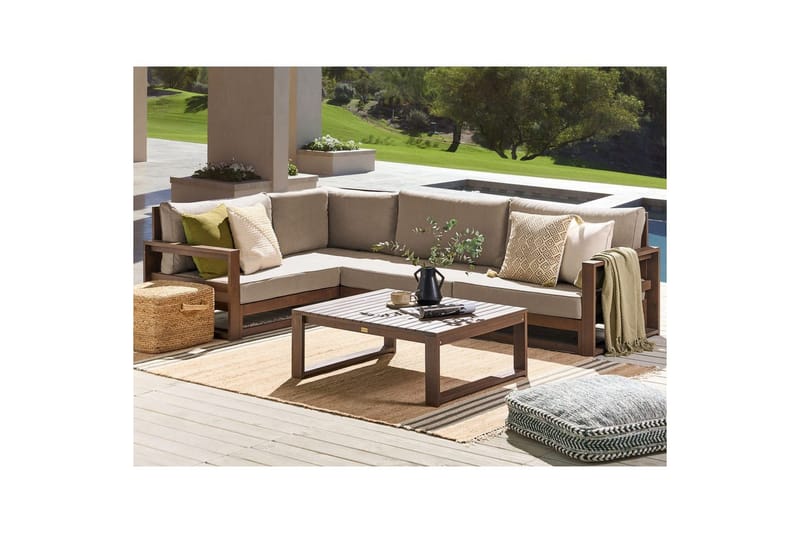 Loungegrupp Timor Mörk trä/beige/grå, Ja, Högervänd - Mörk trä/beige/grå, Ja, Högervänd - Utemöbler & utemiljö - Utegrupp - Soffgrupp utomhus