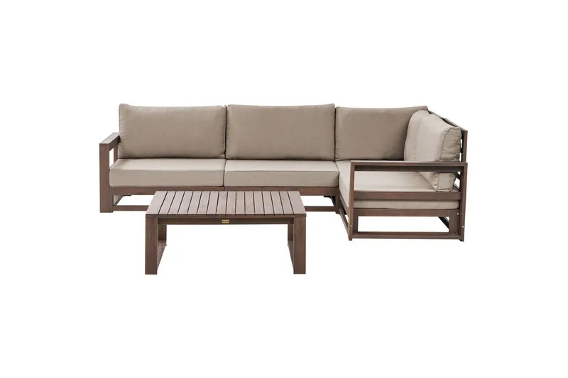 Loungegrupp Timor Mörk trä/beige/grå, Ja, Vänstervänd, Mörk trä/beige/grå, Ja, Vänstervänd