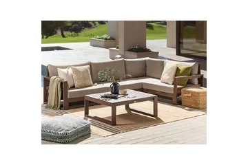 Loungegrupp Timor Mörk trä/beige/grå, Ja, Vänstervänd - Mörk trä/beige/grå, Ja, Vänstervänd - Utemöbler & utemiljö - Utegrupp - Soffgrupp utomhus