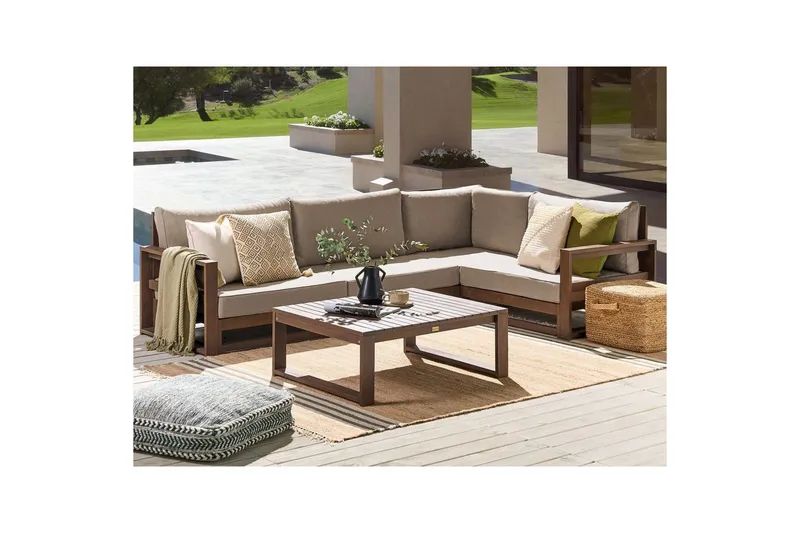 Loungegrupp Timor Mörk trä/beige/grå, Ja, Vänstervänd - Mörk trä/beige/grå, Ja, Vänstervänd - Utemöbler & utemiljö - Utegrupp - Soffgrupp utomhus