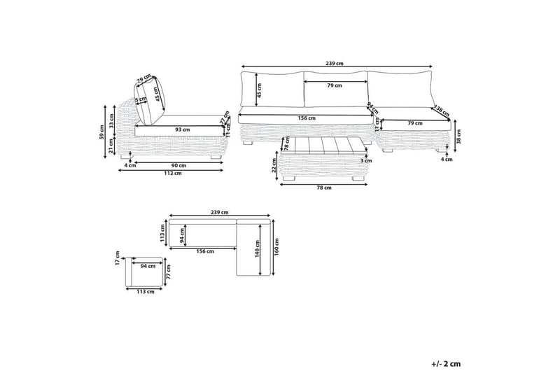 Loungegrupp Varallo Vit/Grå, Vänstervänd - Vit/Grå, Vänstervänd - Utemöbler & utemiljö - Utegrupp - Soffgrupp utomhus