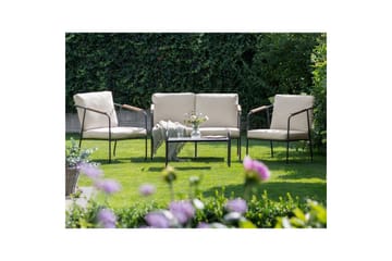 Loungegrupp Vezzana Beige/ljust trä/svart - Beige/ljust trä/svart - Utemöbler & utemiljö - Utegrupp - Soffgrupp utomhus