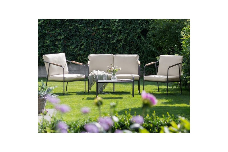 Loungegrupp Vezzana Beige/ljust trä/svart - Beige/ljust trä/svart - Utemöbler & utemiljö - Utegrupp - Soffgrupp utomhus