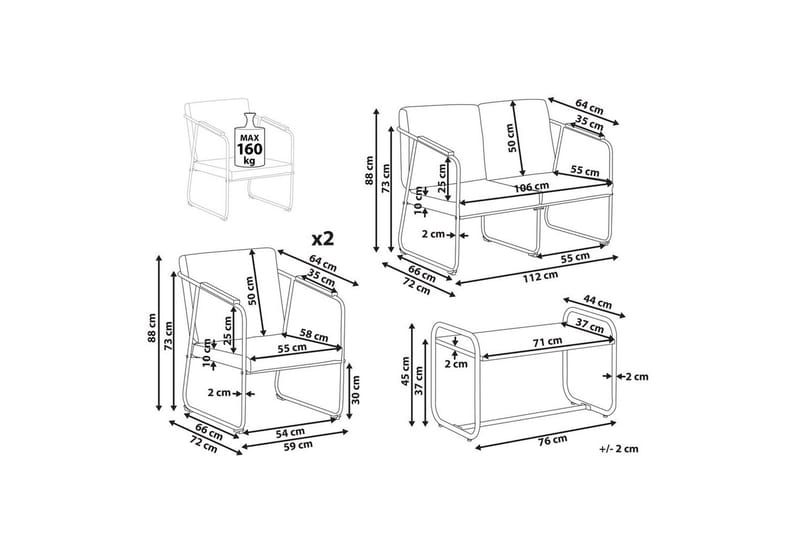 Loungegrupp Vezzana Grå/ljust trä/svart - Grå/ljust trä/svart - Utemöbler & utemiljö - Utegrupp - Soffgrupp utomhus