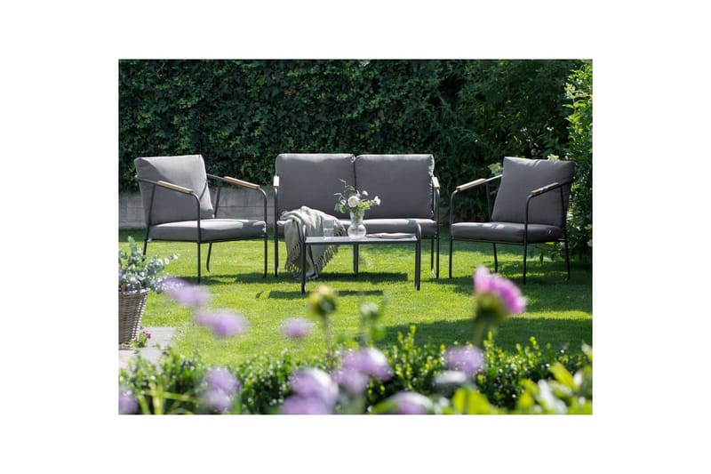 Loungegrupp Vezzana Grå/ljust trä/svart - Grå/ljust trä/svart - Utemöbler & utemiljö - Utegrupp - Soffgrupp utomhus