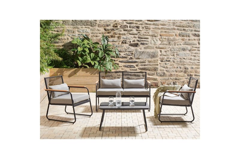 Loungegrupp Pomonte Svart/Grå - Svart/Grå - Utemöbler & utemiljö - Utegrupp - Soffgrupp utomhus