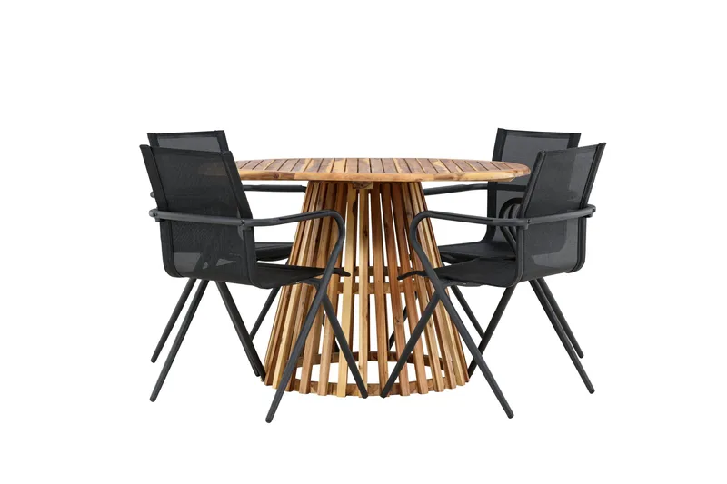 Lumpur Matgrupp Utomhus 110 cm Rund med 4 Alina Utestolar - Natur - Utemöbler & utemiljö - Utegrupp - Matgrupp utomhus