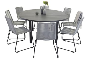 Marbella Matgrupp Utomhus 140 cm Rund med 8 Lindos Utestolar - Svart - Utemöbler & utemiljö - Utegrupp - Matgrupp utomhus
