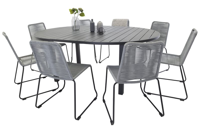 Marbella Matgrupp Utomhus 140 cm Rund med 8 Lindos Utestolar - Svart - Utemöbler & utemiljö - Utegrupp - Matgrupp utomhus