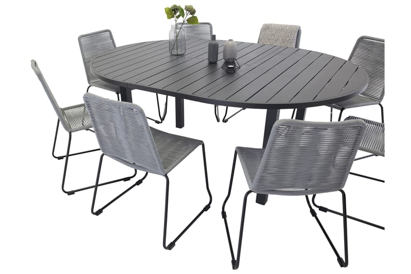 Marbella Matgrupp Utomhus 140 cm Rund med 8 Lindos Utestolar - Svart - Utemöbler & utemiljö - Utegrupp - Matgrupp utomhus