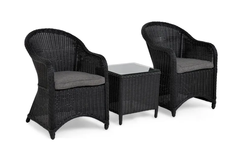 Marcus Caféset med 2 Light Fåtöljer m Dyna, Svart