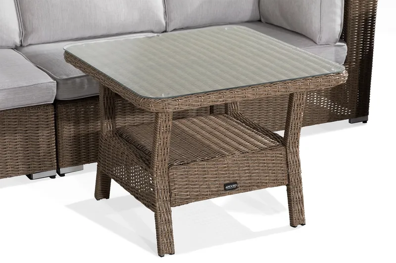 Marcus Loungegrupp utomhus - Soffgrupp till uteplats & balkong 5-sits - Loungeset konstrotting utemöbler - Brun / Vita dynor - Utemöbler & utemiljö - Loungemöbler - Loungeset & loungegrupp