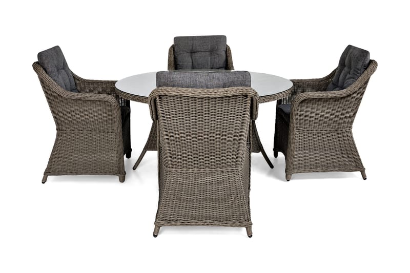 Marcus Matgrupp 140 Rund + 4 Fåtöljer m Dyna - Grå - Utemöbler & utemiljö - Utegrupp - Matgrupp utomhus
