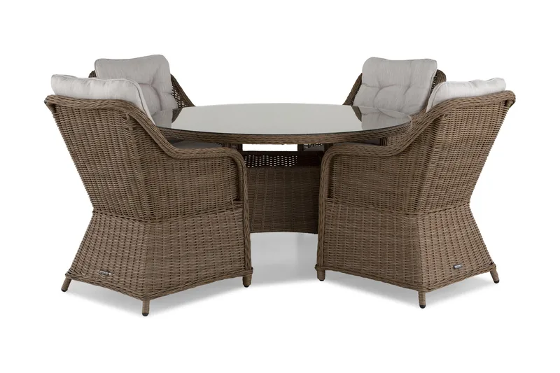 Marcus Matgrupp 140 Rund + 4 Fåtöljer m Dyna, Natur