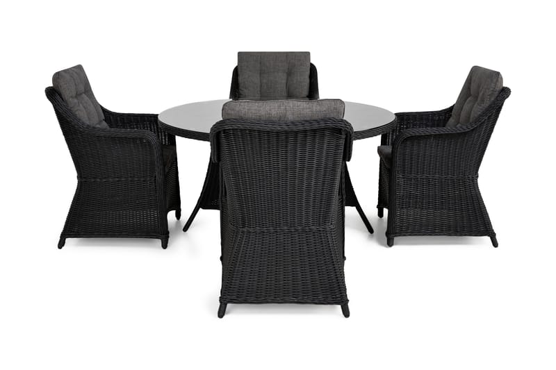 Marcus Matgrupp 140 Rund + 4 Fåtöljer m Dyna, Svart