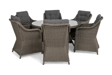 Marcus Matgrupp 140 Rund + 6 Fåtöljer m Dyna - Grå - Utemöbler & utemiljö - Utegrupp - Matgrupp utomhus