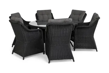 Marcus Matgrupp 140 Rund + 6 Fåtöljer m Dyna - Svart - Utemöbler & utemiljö - Utegrupp - Matgrupp utomhus