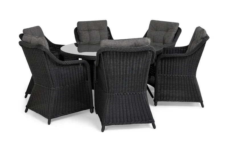 Marcus Matgrupp 140 Rund + 6 Fåtöljer m Dyna - Svart - Utemöbler & utemiljö - Utegrupp - Matgrupp utomhus