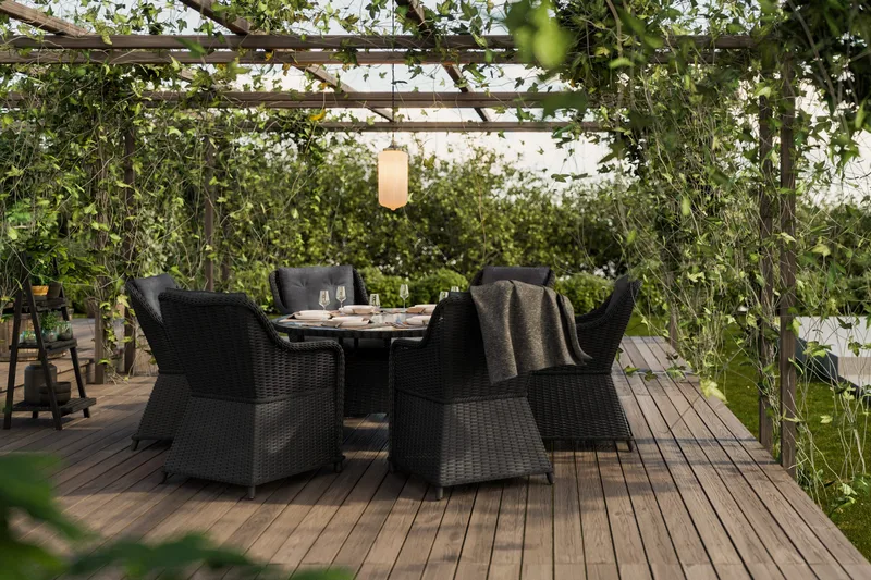 Marcus Matgrupp 140 Rund + 6 Fåtöljer m Dyna - Svart - Utemöbler & utemiljö - Utegrupp - Matgrupp utomhus