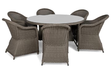Marcus Matgrupp 140 Rund + 6 Light Fåtöljer m Dyna - Grå - Utemöbler & utemiljö - Utegrupp - Matgrupp utomhus