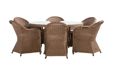 Marcus Matgrupp 140 Rund + 6 Light Fåtöljer m Dyna - Natur - Utemöbler & utemiljö - Utegrupp - Matgrupp utomhus