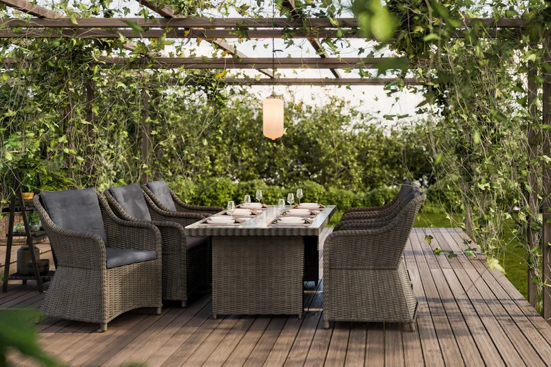 Marcus Matgrupp 200 + 6 Fåtöljer m Dyna - Grå - Utemöbler & utemiljö - Utegrupp - Matgrupp utomhus