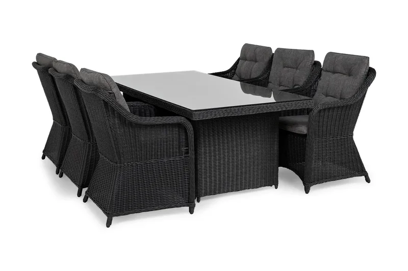 Marcus Matgrupp 200 + 6 Fåtöljer m Dyna - Svart - Utemöbler & utemiljö - Utegrupp - Matgrupp utomhus