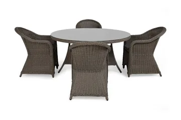 Marcus Matgrupp Utomhus 140 Rund + 4 Light Fåtöljer m Dyna - Grå - Utemöbler & utemiljö - Utegrupp - Matgrupp utomhus