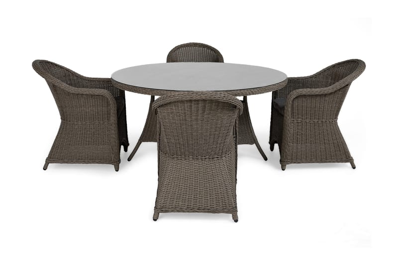 Marcus Matgrupp Utomhus 140 Rund + 4 Light Fåtöljer m Dyna - Grå - Utemöbler & utemiljö - Utegrupp - Matgrupp utomhus