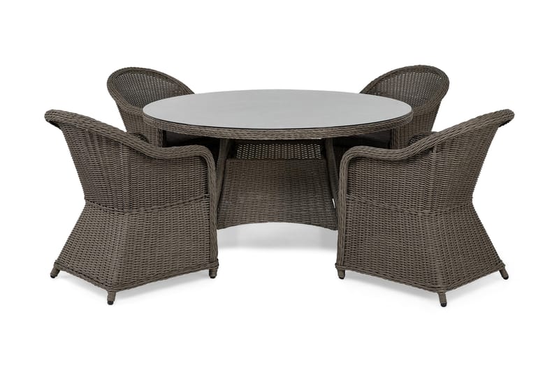 Marcus Matgrupp Utomhus 140 Rund + 4 Light Fåtöljer m Dyna, Grå