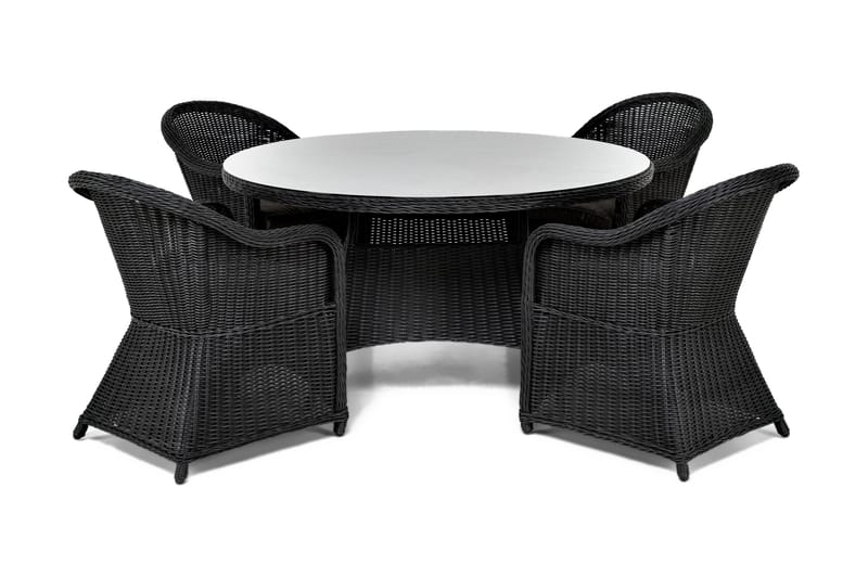 Marcus Matgrupp Utomhus 140 Rund + 4 Light Fåtöljer m Dyna, Svart