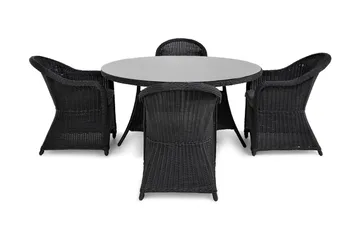 Marcus Matgrupp Utomhus 140 Rund + 4 Light Fåtöljer m Dyna - Svart - Utemöbler & utemiljö - Utegrupp - Matgrupp utomhus
