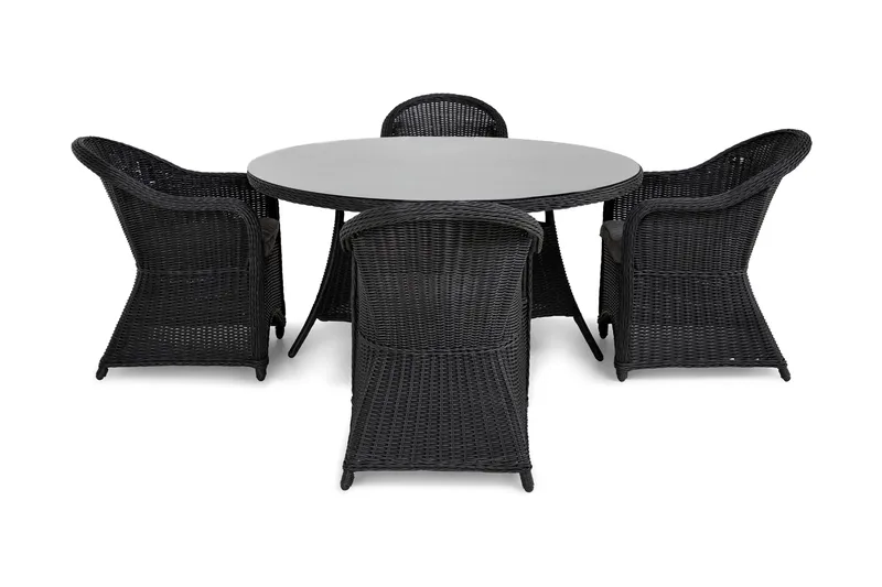 Marcus Matgrupp Utomhus 140 Rund + 4 Light Fåtöljer m Dyna - Svart - Utemöbler & utemiljö - Utegrupp - Matgrupp utomhus