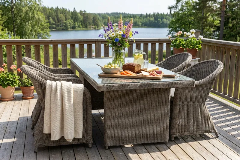Marcus Matgrupp Utomhus 200 + 4 Light Fåtöljer m Dyna - Grå - Utemöbler & utemiljö - Utegrupp - Matgrupp utomhus