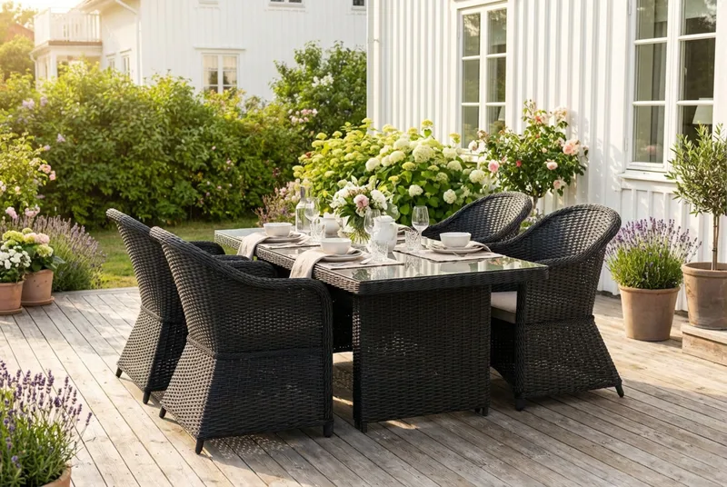 Marcus utomhus matgrupp 160x90 cm med 4 Marcus Light utefåtöljer - Svart - Utemöbler & utemiljö - Utegrupp - Matgrupp utomhus