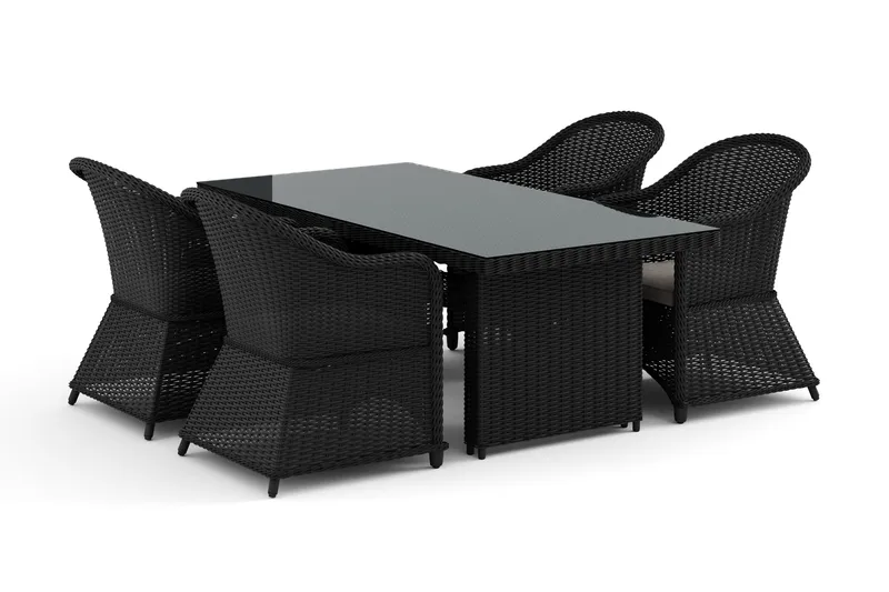 Marcus utomhus matgrupp 160x90 cm med 4 Marcus Light utefåtöljer, Svart