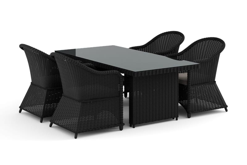 Marcus utomhus matgrupp 160x90 cm med 4 Marcus Light utefåtöljer, Svart
