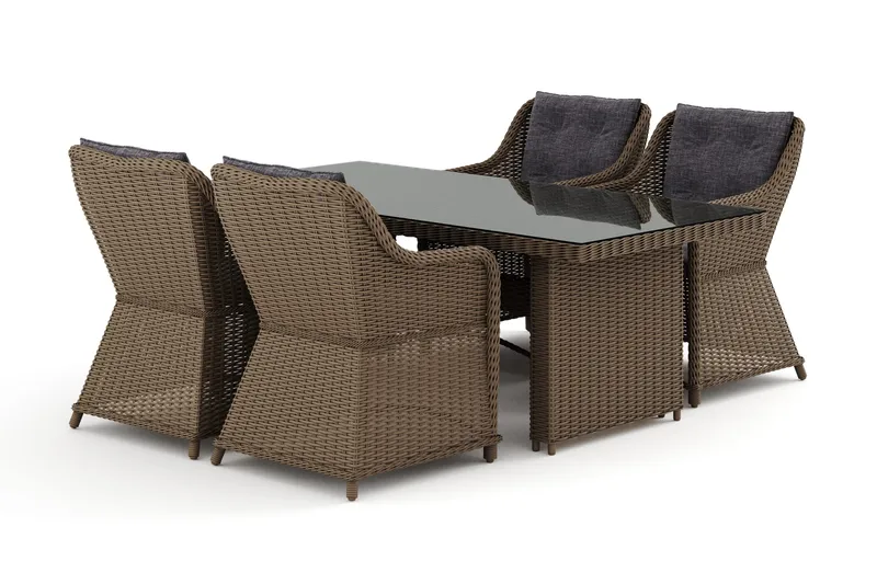 Marcus utomhus matgrupp 160x90 cm med 4 Marcus utefåtöljer, Natur