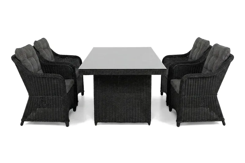 Marcus utomhus matgrupp 160x90 cm med 4 Marcus utefåtöljer, Svart