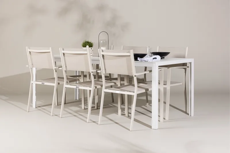 Break Matgrupp Utomhus 205 cm + 6 st Copacabana Matstolar Beige/Vit - Utemöbler & utemiljö - Utegrupp - Matgrupp utomhus
