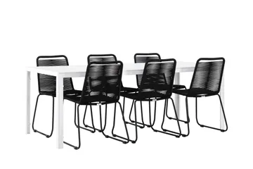 Break Matgrupp Utomhus 205 cm + 6 st Linero Matstolar Svart/Vit - Utemöbler & utemiljö - Utegrupp - Matgrupp utomhus